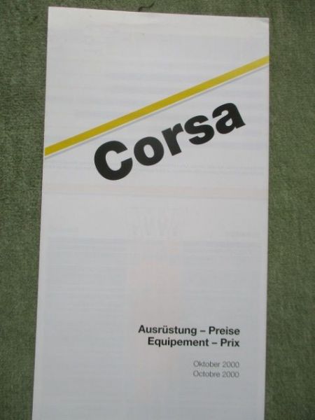 Opel Corsa C Preisliste Schweiz 10/2000