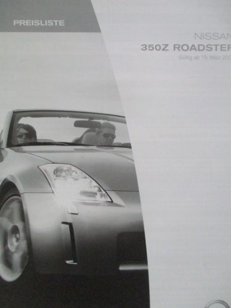 Nissan 350Z Roadster Preisliste 15.März 2005
