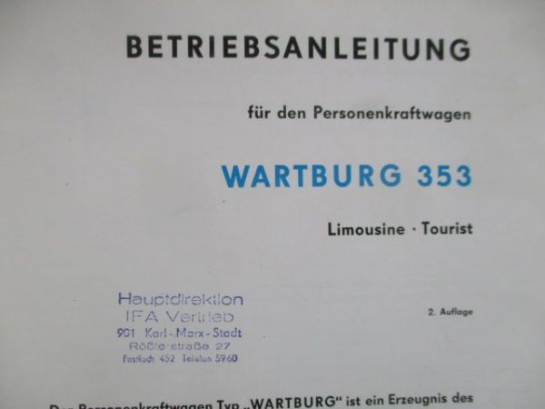 IFA VEB Wartburg 353 W +Tourist Handbuch 1972