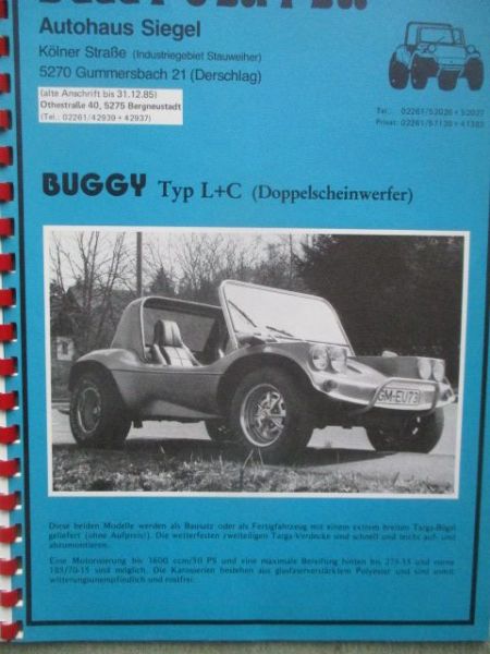Buggy-Center Siegel Katalog 1987 +Preise
