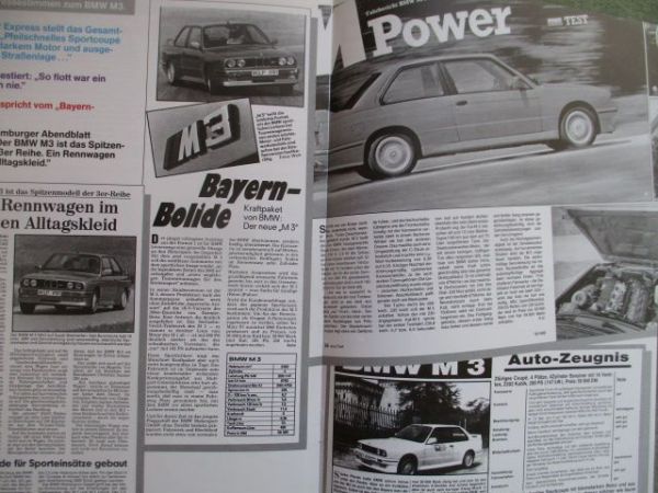 BMW extra drei M3 E30 Sonderdruck Tests