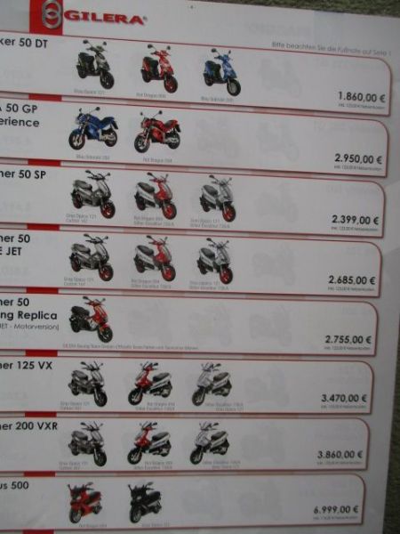 Vespa +Piaggio +Gilera Preisliste 19.7.2004