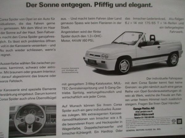 Opel Corsa A Spider 1.1987 Schweiz Version