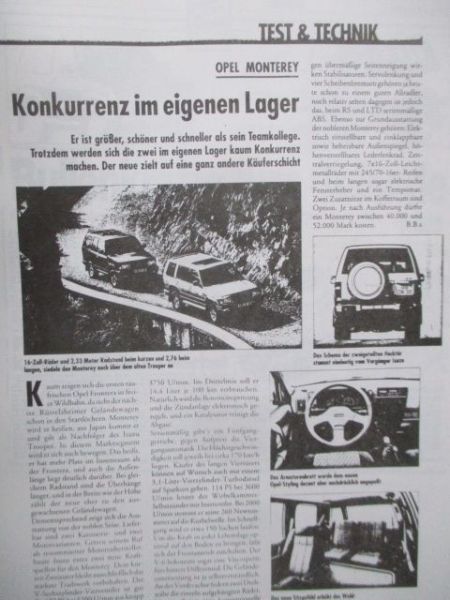 Opel Monterey Pressemappe 8/1992