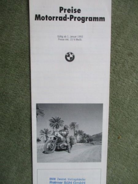 BMW Motorrad-Programm Preise Januar 1993