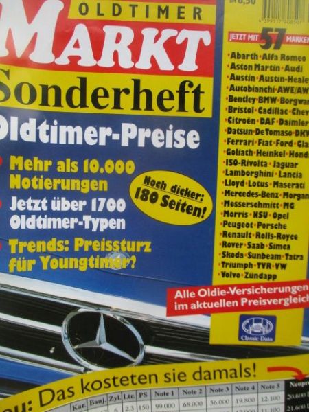 Oldtimer Markt Sonderheft Oldtimer Preise Nr.20 1998