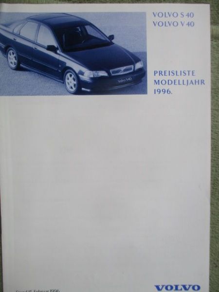 Volvo S40 V40 Preisliste Modelljahr 1996