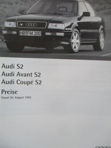 Audi S2 +Avant +coupé Preisliste 30.August 1993
