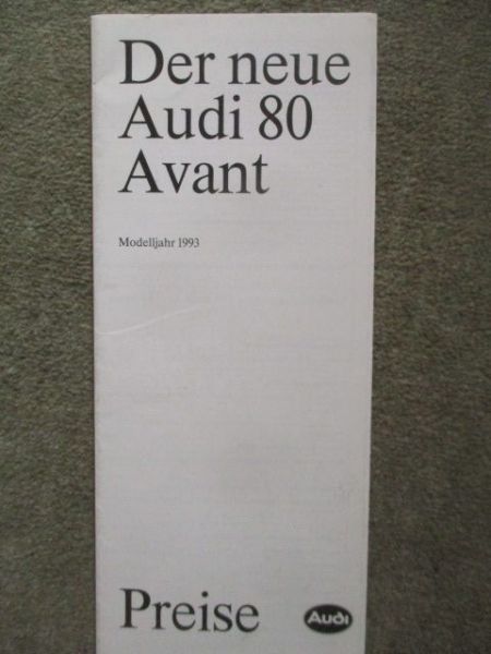 Audi 80 Avant (B4) Modelljahr 1993 Preisliste 14.7.1992