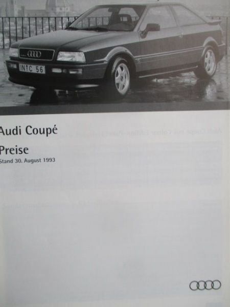 Audi Coupé Typ89 Preisliste 30.August 1993