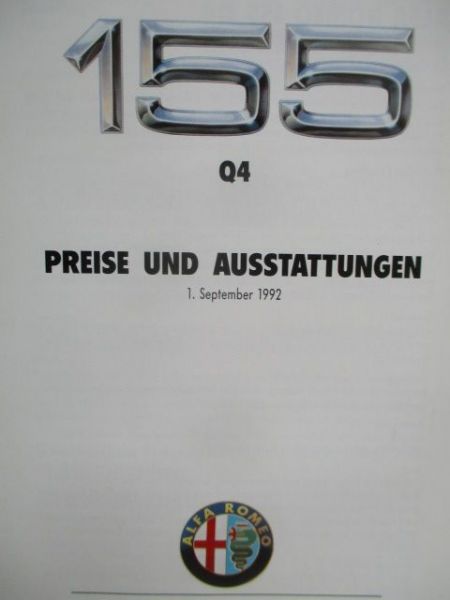 Alfa Romeo 155 Q4 Preise und Ausstattungen September 1992