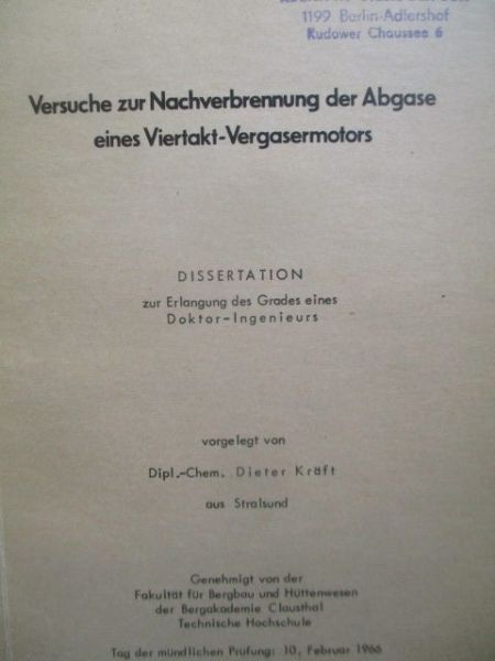 Versuche zur Nachverbrennung der Abgase eines Viertakt-Vergasermotors