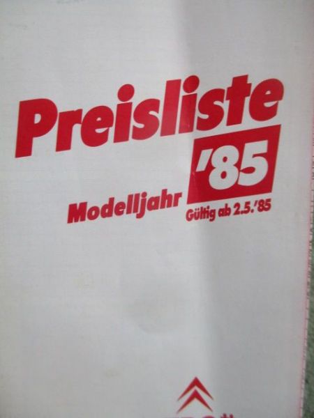 Citroen Preisliste 2.Mai 1985