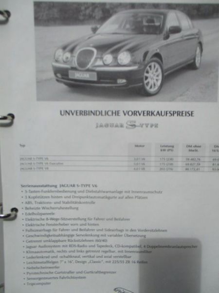 Jaguar S-Type Pressemappe Modelljahr 1999