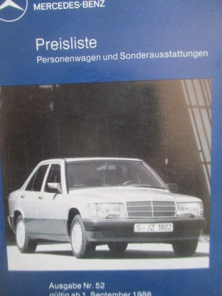 Mercedes Benz Preisliste 1.September 1988