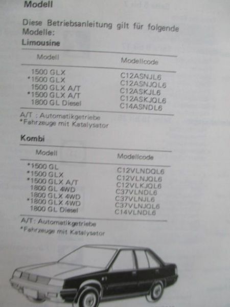 Mitsubishi Lancer CV12-C37V 1987 Bordbuch Deutsch