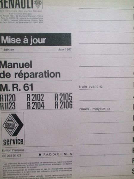 Renault Manuel de réparation Juin 1967