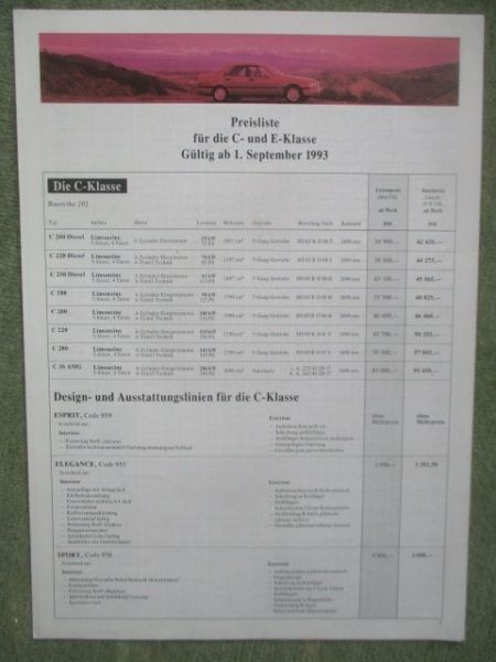 Mercedes Benz C-Klasse W202 +E-Klasse W124 September 1993
