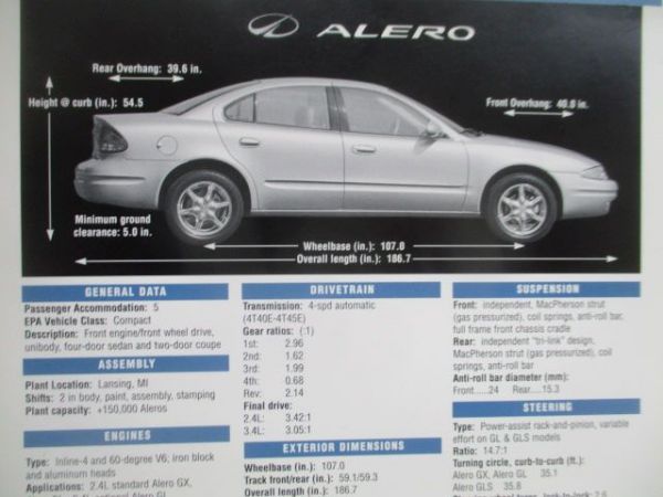 Oldsmobile Alero 1999 USA Pressemappe