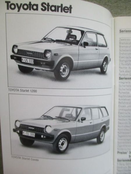 Toyota Preise Austattungen und Farben Juli 1980