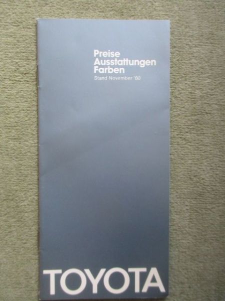 Toyota Preise Ausstattungen Farben November 1980