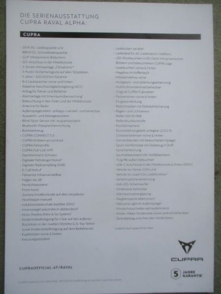 Cupra Raval Sondermodell Alpha Prospektblatt April 2026