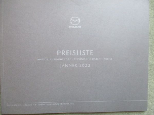 Mazda Preisliste Modelljahrgang 2022