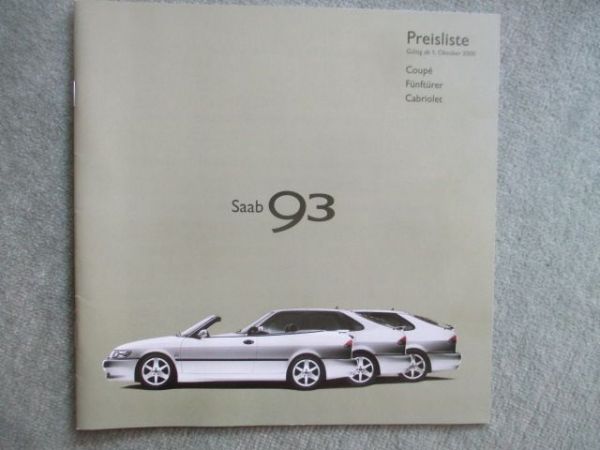Saab 9-3 Preisliste Okober 2000