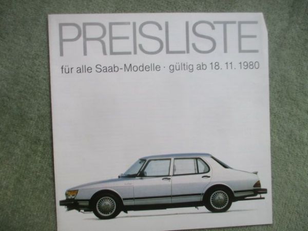 Saab Modelle Preisliste Modelljahr 1981
