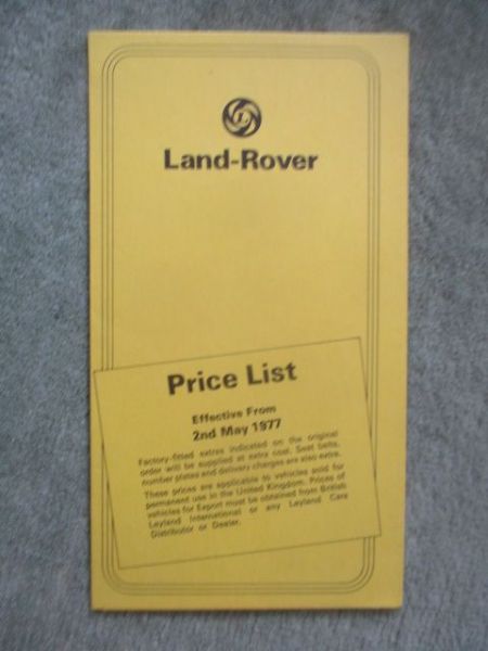 Land Rover Price List May 1977