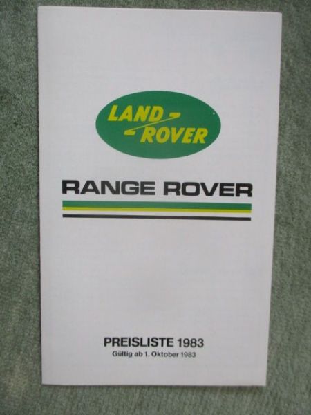 Land Rover Range Rovr Preisliste Oktober 1983