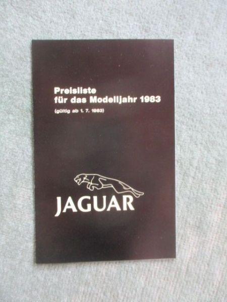 Jaguar Preisliste Modelljahr 1983