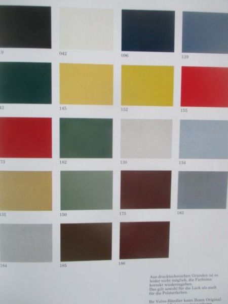 Volvo Farben und Bezüge 1982 Prospekt