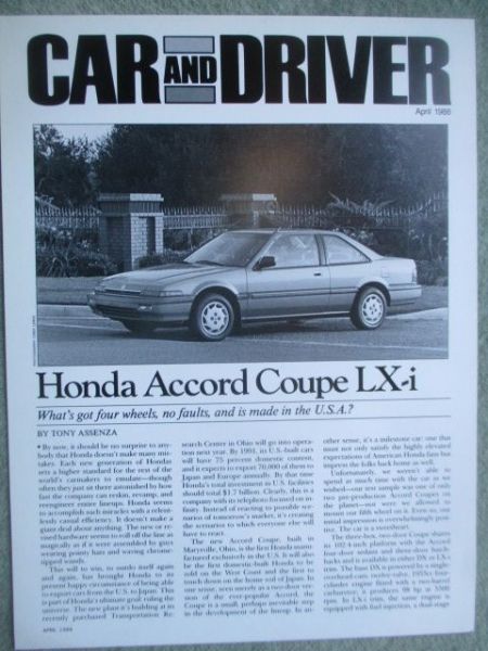 Car and Driver April 1988