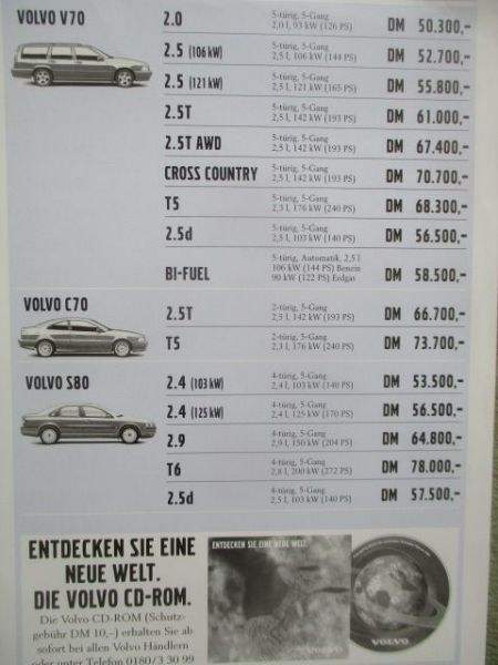 Volvo Preisübersicht Modelljahr 1999