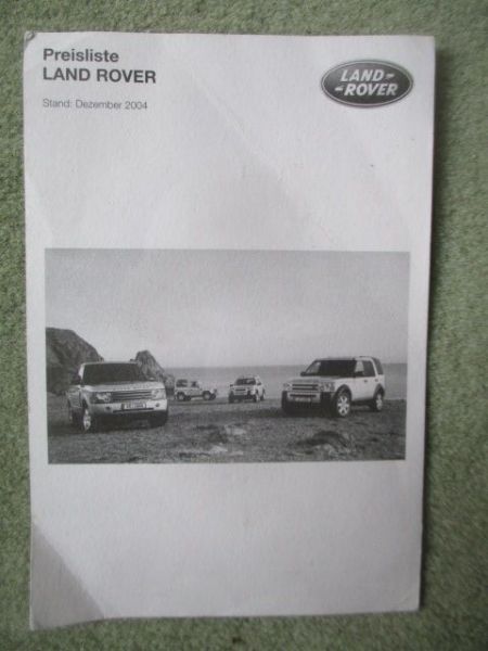 Land Rover Preisiste Dezember 2004 Kleinformat