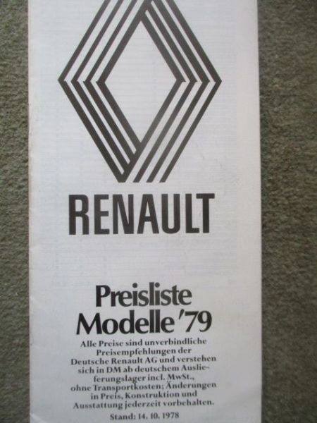 Renault Preisliste Modell 1979
