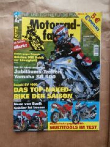 Motorradfahrer 8/2003 Buell XB12R/12S, Suzuki SV 1000, Harley XL 883 R vs. Triumph Speedmaster