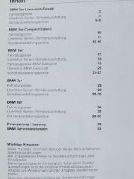BMW Preisliste E36 E34 E38 E31 August 1994 +M3 +M5