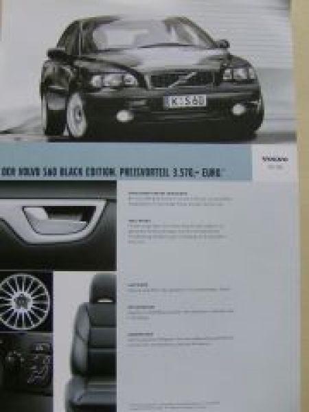 Volvo S60 +V70 Black Edition Prospektblatt Rarität