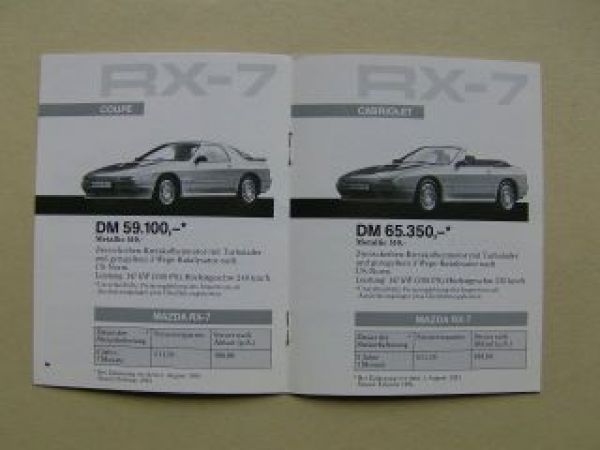Mazda Preisliste MX-5 RX-7 323TX Februar 1991