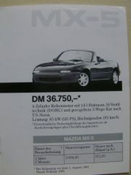 Mazda Preisliste MX-5 RX-7 323TX Februar 1991