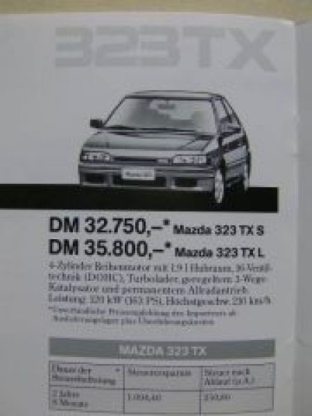 Mazda Preisliste MX-5 RX-7 323TX Februar 1991