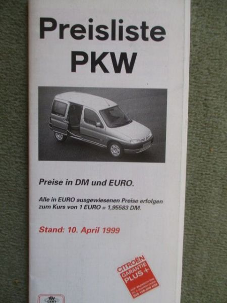 Citroen PKW Preisliste 10.April 1999