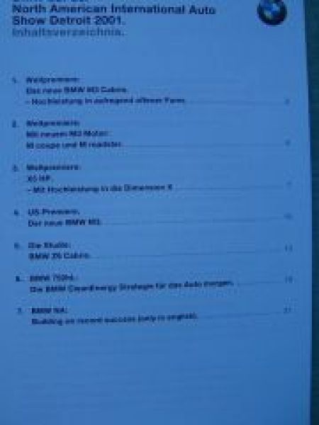 BMW Pressemappe Detroit 2001 X5 E53 M3 E46 Z3 Roadster Coupe E36