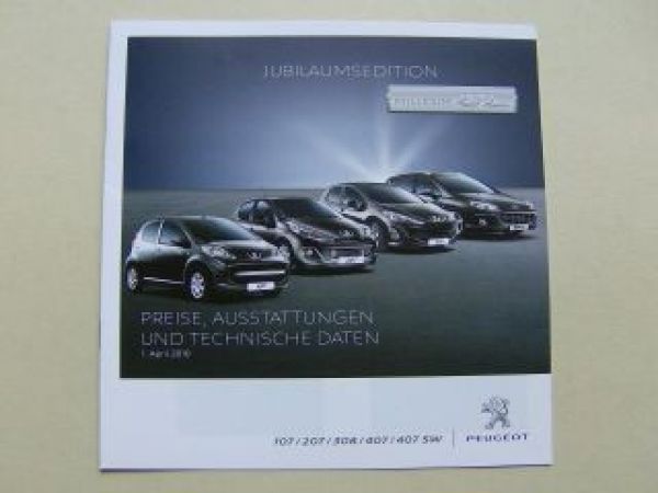 Peugeot 107 207 308 407+SW Millesim 200 Edition Preisliste