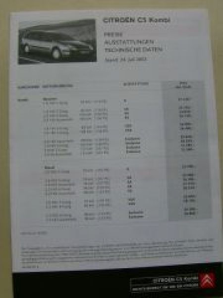 Citroen C5 Kombi 24.Juli 2003 X SX VSX Exclusive
