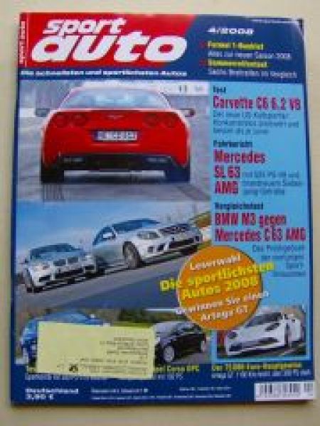 sport auto 4/2008 BMW M3 E90, Corvette C6 6.2V8,SL63 AMG