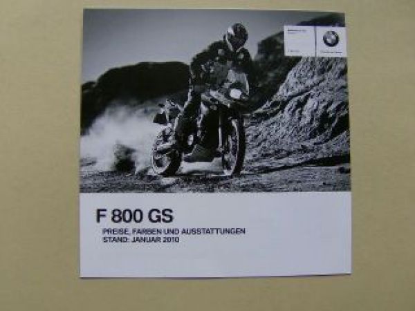 BMW F 800 GS Preisliste Januar 2010 NEU