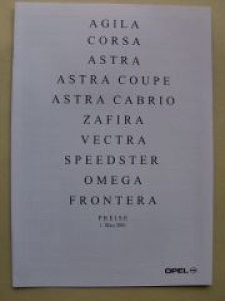 Opel Agila Corsa Astra Zafira Vectra Speedster Omega Frontera